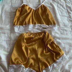 thin satin lace shorts+mini tank set